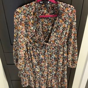 Zara floral dress w/ tie waist long sleeves size S